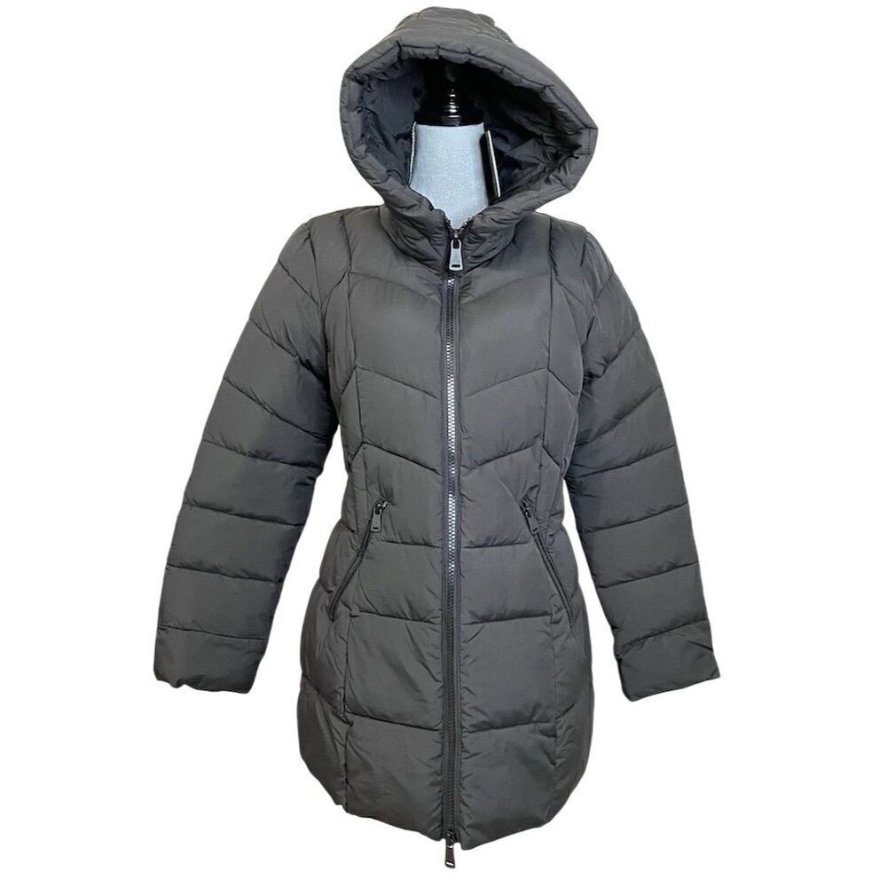 Bernardo Women's Black Hooded Puffer Jacket L Quilted Winter Coat Fall Winter